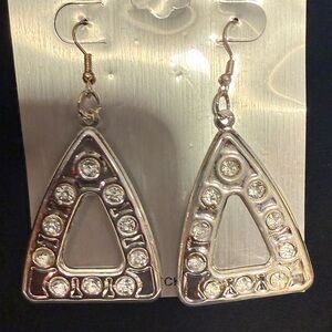 Chic Silver Tone Crystal Triangle Earrings.